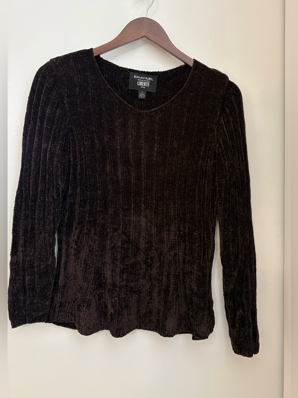 Emanuel Ungaro Liberté Brown Ribbed Scoop Neckline Sweater Sz:S Petite